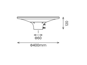Miniaturka 5 - Schemat wymiarowy lampy solarnej: średnica 400 mm, wysokość 120 mm, otwór montażowy 60 mm