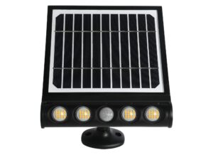 Miniaturka 1 - Czarna lampa solarna LED 8 W z panelem fotowoltaicznym i czujnikiem ruchu, widok od przodu