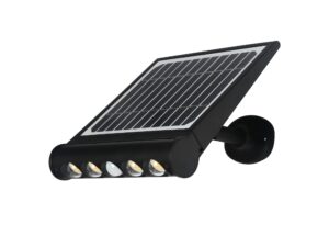 Miniaturka 2 - Czarna lampa solarna z panelem i ruchomą głowicą, widok boczny