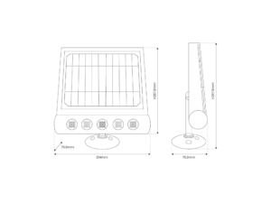 Miniaturka 8 - Schemat wymiarowy lampy solarnej LED z panelem oraz uchwytem