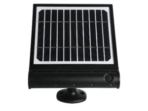 Miniaturka 3 - Widok tylnej części czarnej lampy solarnej LED z przyciskiem zasilania