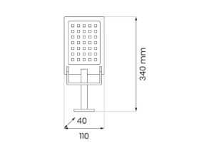 Miniaturka 4 - Rysunek wymiarowy czarnej lampy solarnej ściennej