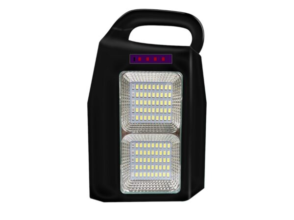 Czarna lampa solarna turystyczna 5 W dwa panele LED od przodu