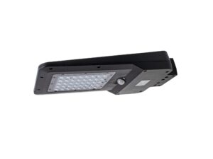 Miniaturka 7 - Czarna lampa solarna LED z czujnikiem, widok od dołu na moduł świecący
