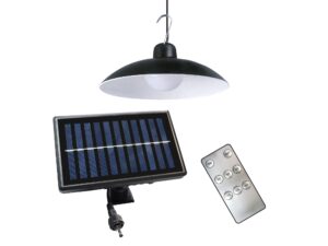 Miniaturka 6 - Lampa solarna wisząca czarna 6 W – klosz, panel słoneczny i pilot w zestawie