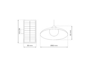 Miniaturka 5 - Lampa solarna wisząca – wymiary klosza Ø180×60 mm i panelu 150×90 mm