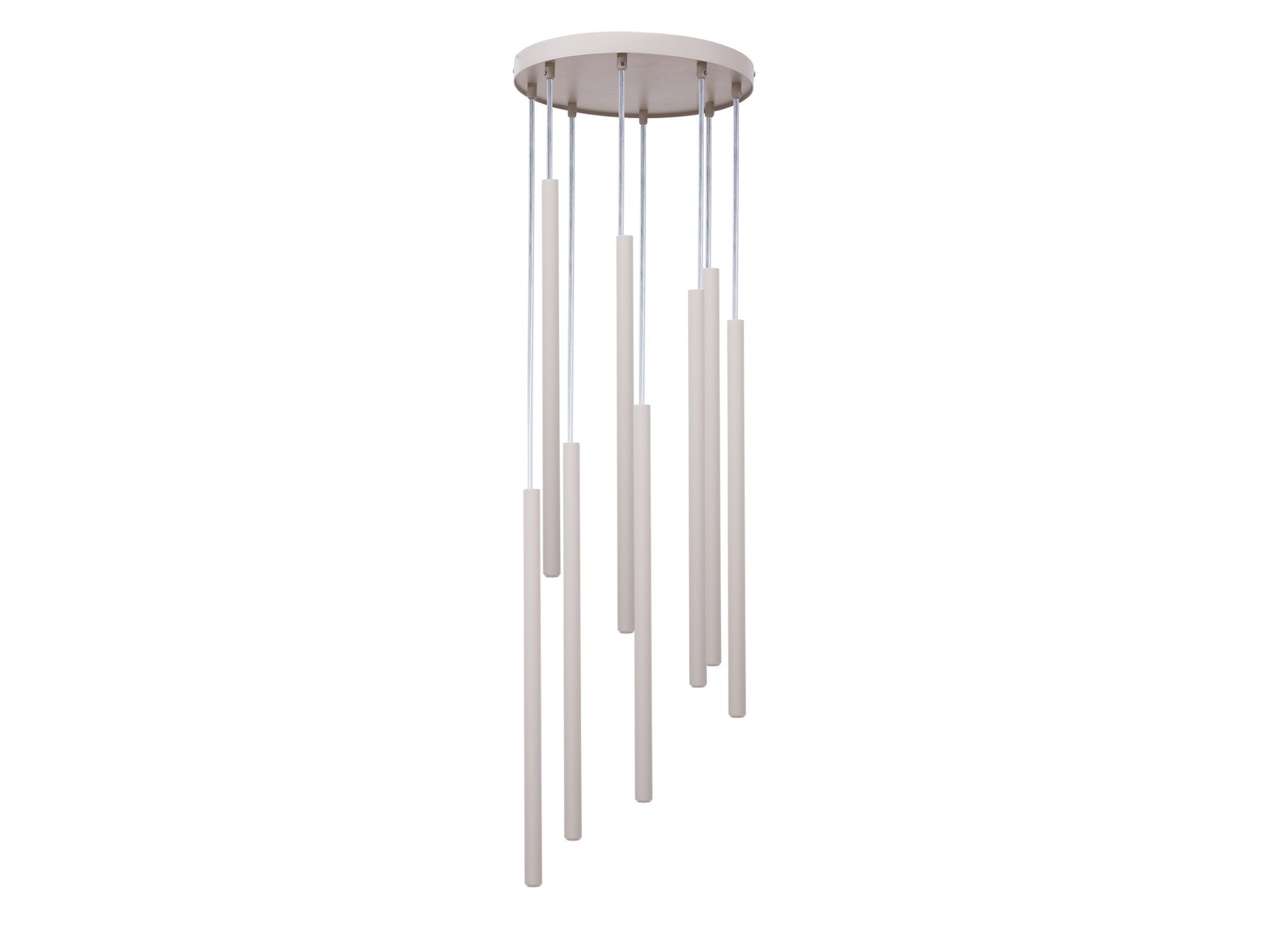 Lampa wisząca Sopel 8 Koło szary beż, osiem długich kloszy