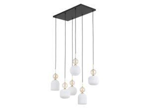 Miniaturka 1 - Lampa wisząca Sophia sześciopunktowa z białymi kloszami na białym tle