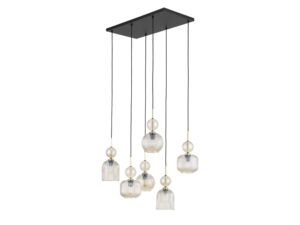 Miniaturka 6 - Lampa wisząca Sophia sześciopunktowa z koniakowymi kloszami na białym tle