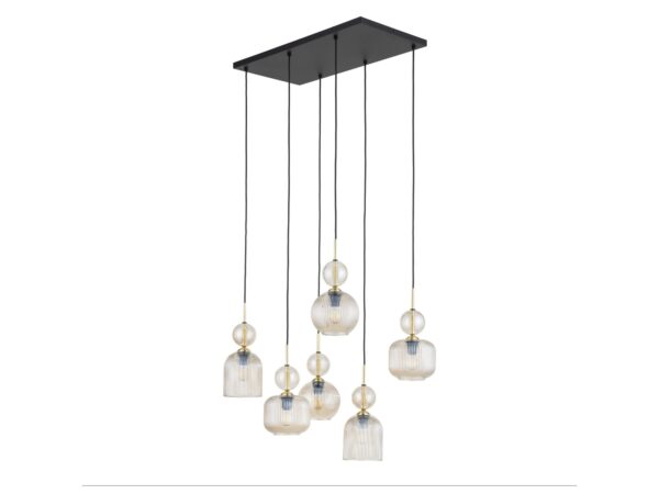 Lampa wisząca Sophia sześciopunktowa z koniakowymi kloszami na białym tle