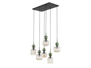 Miniaturka 2 - Lampa wisząca Sophia z zielonym stelażem i sześcioma kloszami