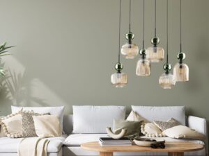 Miniaturka 5 - Lampa wisząca Sophia z zieloną oprawą i koniakowym szkłem we wnętrzu