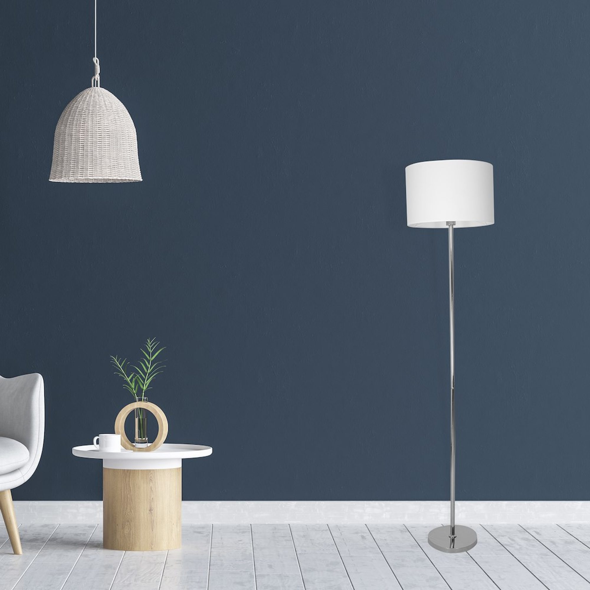 Lampa stojąca Alovino biały abażur w aranżacji wnętrza