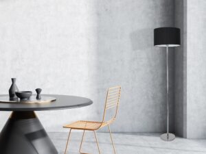 Miniaturka 6 - Lampa stojąca Alovino czarna z chromowanymi elementami, ujęcie aranżacyjne
