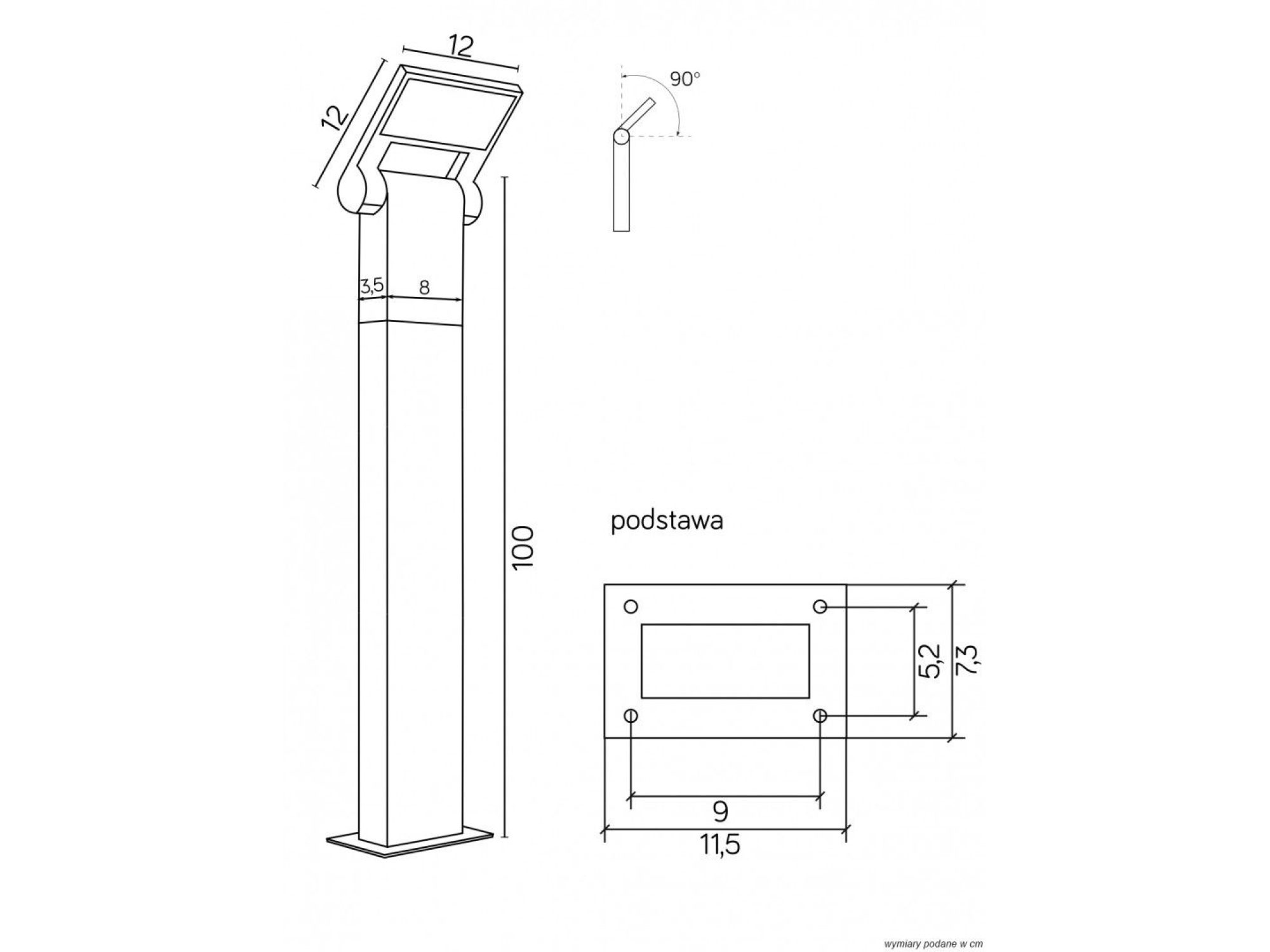 Rysunek wymiarowy lampy stojącej NEO 11702-1000 DG