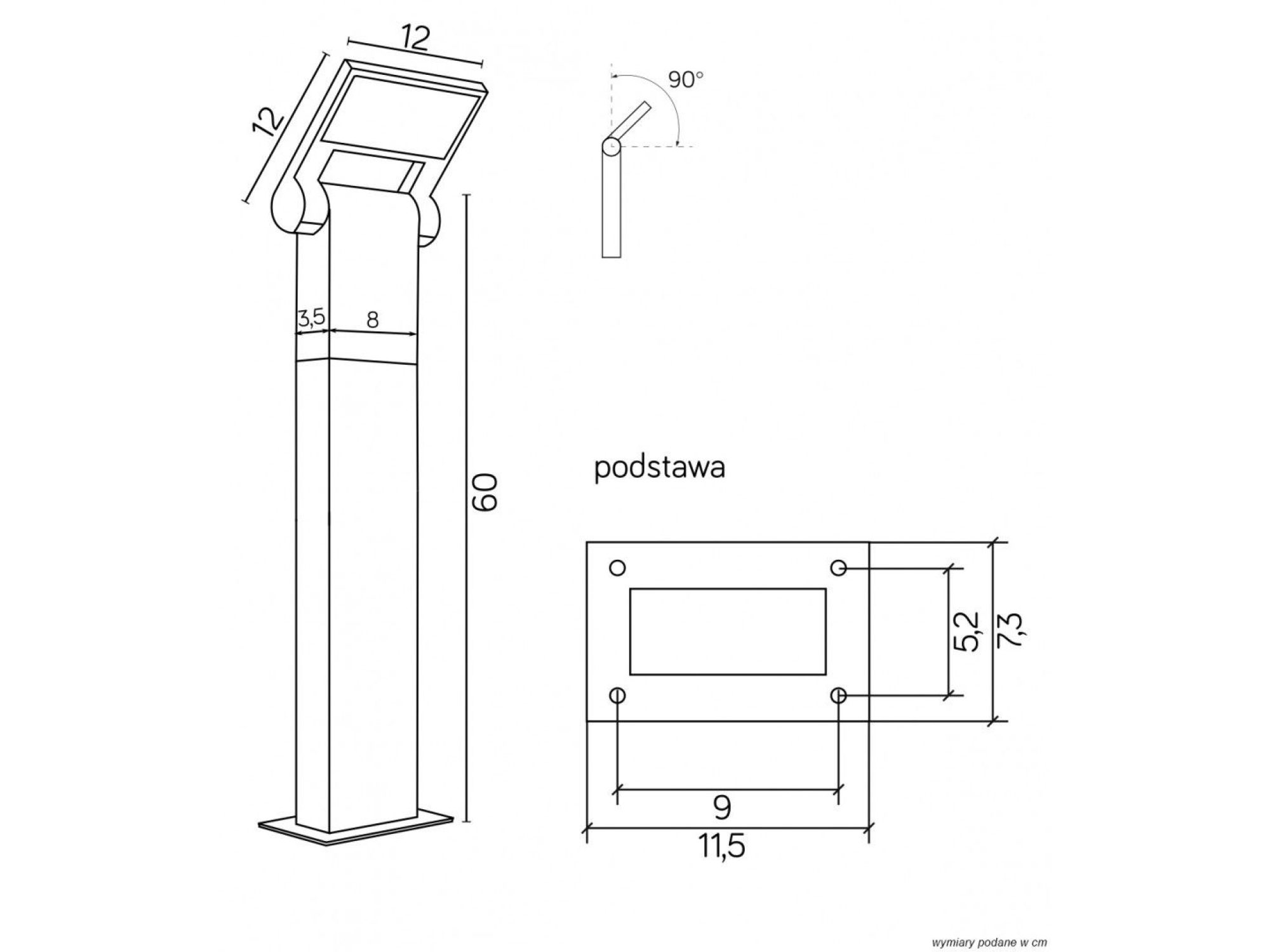 Rysunek wymiarowy lampy stojącej NEO 11702-600 DG
