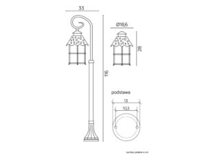 Miniaturka 4 - Lampa stojąca TOLEDO K 5002/2/R – rysunek wymiarowy