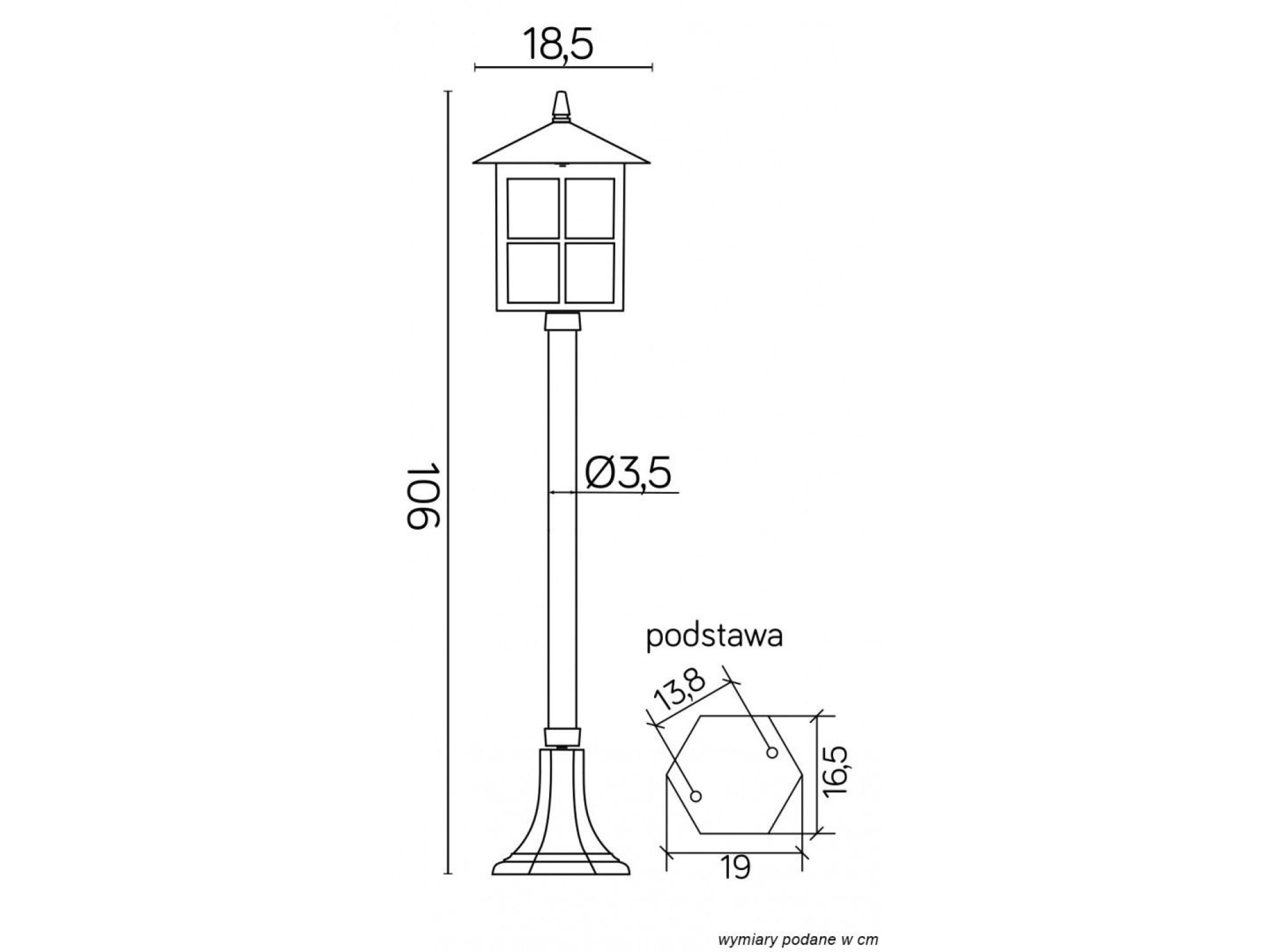 Lampa stojąca WENECJA K 5002/2/KW – rysunek wymiarowy