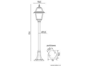 Miniaturka 3 - Lampa stojąca WITRAŻ – rysunek wymiarowy wysokości 110 cm