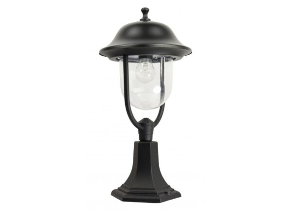 Lampa stojąca zewnętrzna z czarnym wykończeniem, widok z przodu