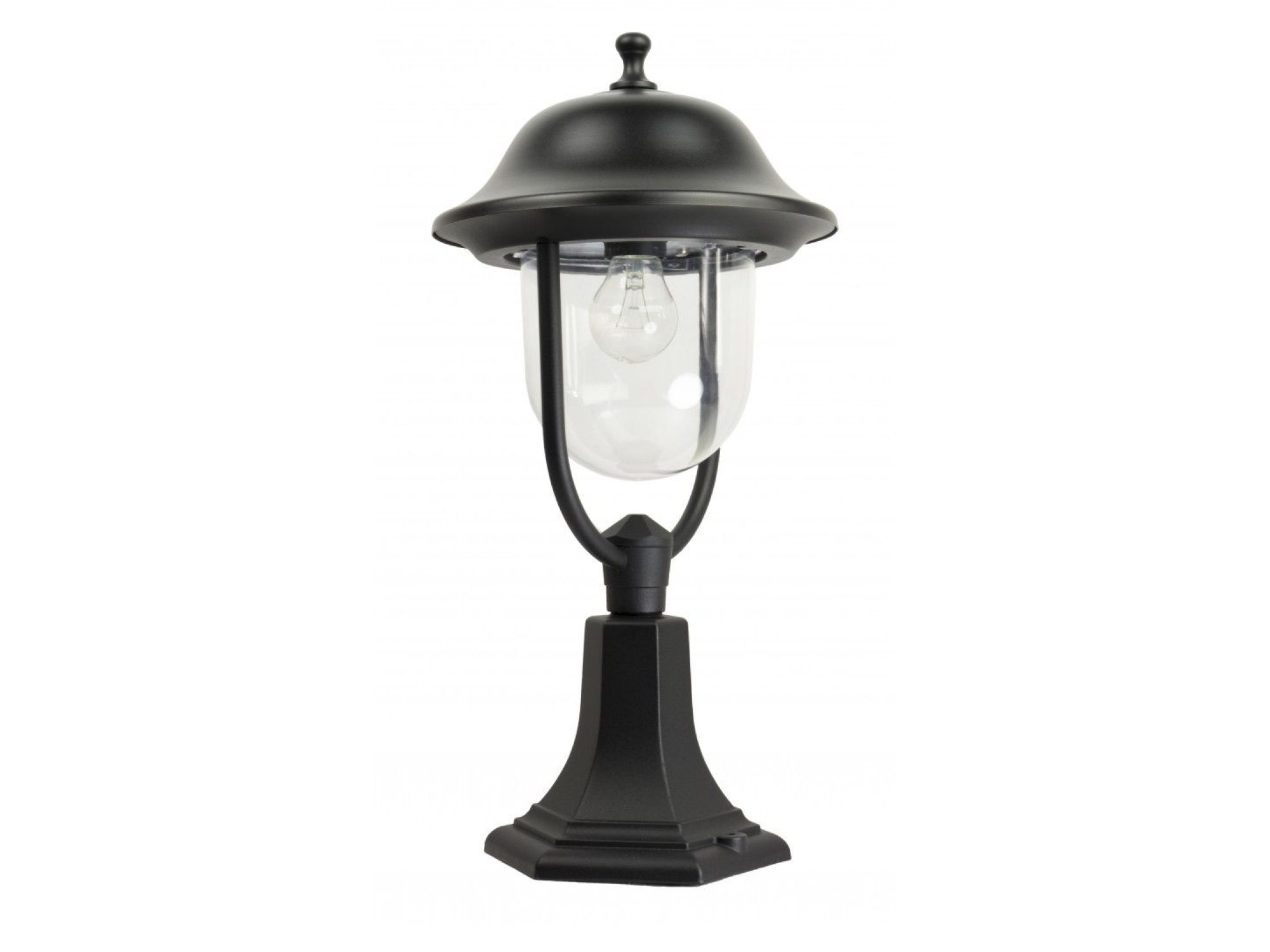 Lampa stojąca zewnętrzna z czarnym wykończeniem, widok z przodu
