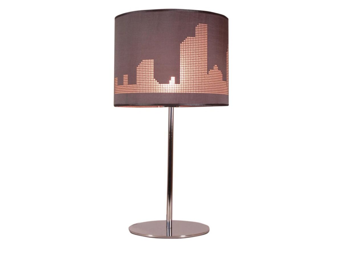 Lampa stołowa Alodona szara z panoramą miasta 53 cm