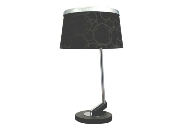 Czarna lampa stołowa Amelino z chromowanym ramieniem i abażurem w okręgi