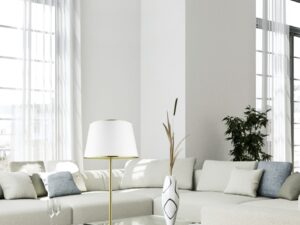 Miniaturka 3 - Lampa stołowa Amevio patyna z jasnym abażurem w salonie