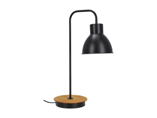 Lampa stołowa Avosira czarna z wygiętym ramieniem i okrągłą podstawą
