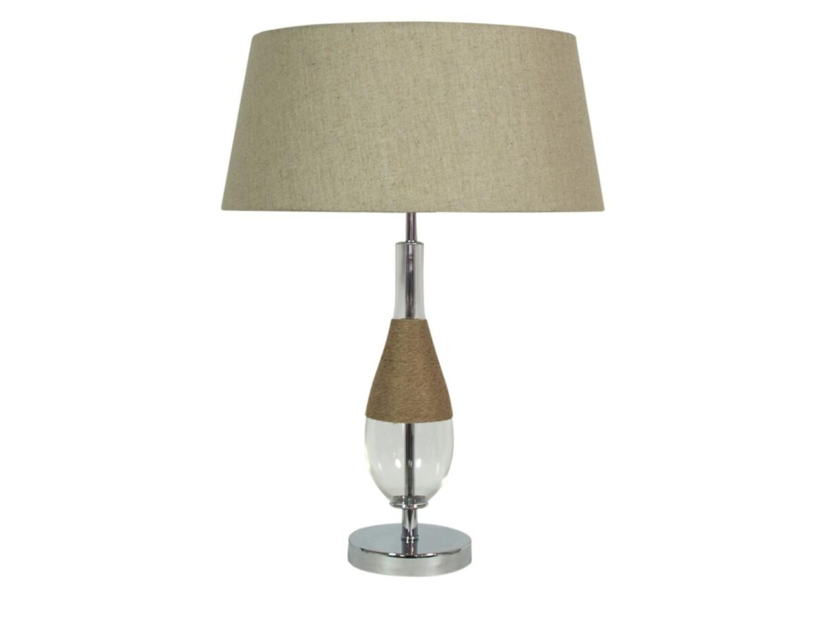 Lampa stołowa Baledia 61 cm z beżowym lnianym abażurem