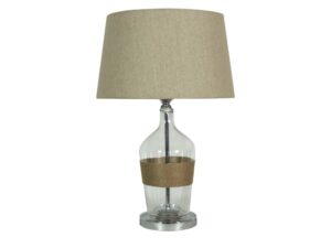 Miniaturka 2 - Lampa stołowa Baledia ze szklaną cylindryczną podstawą i beżowym abażurem