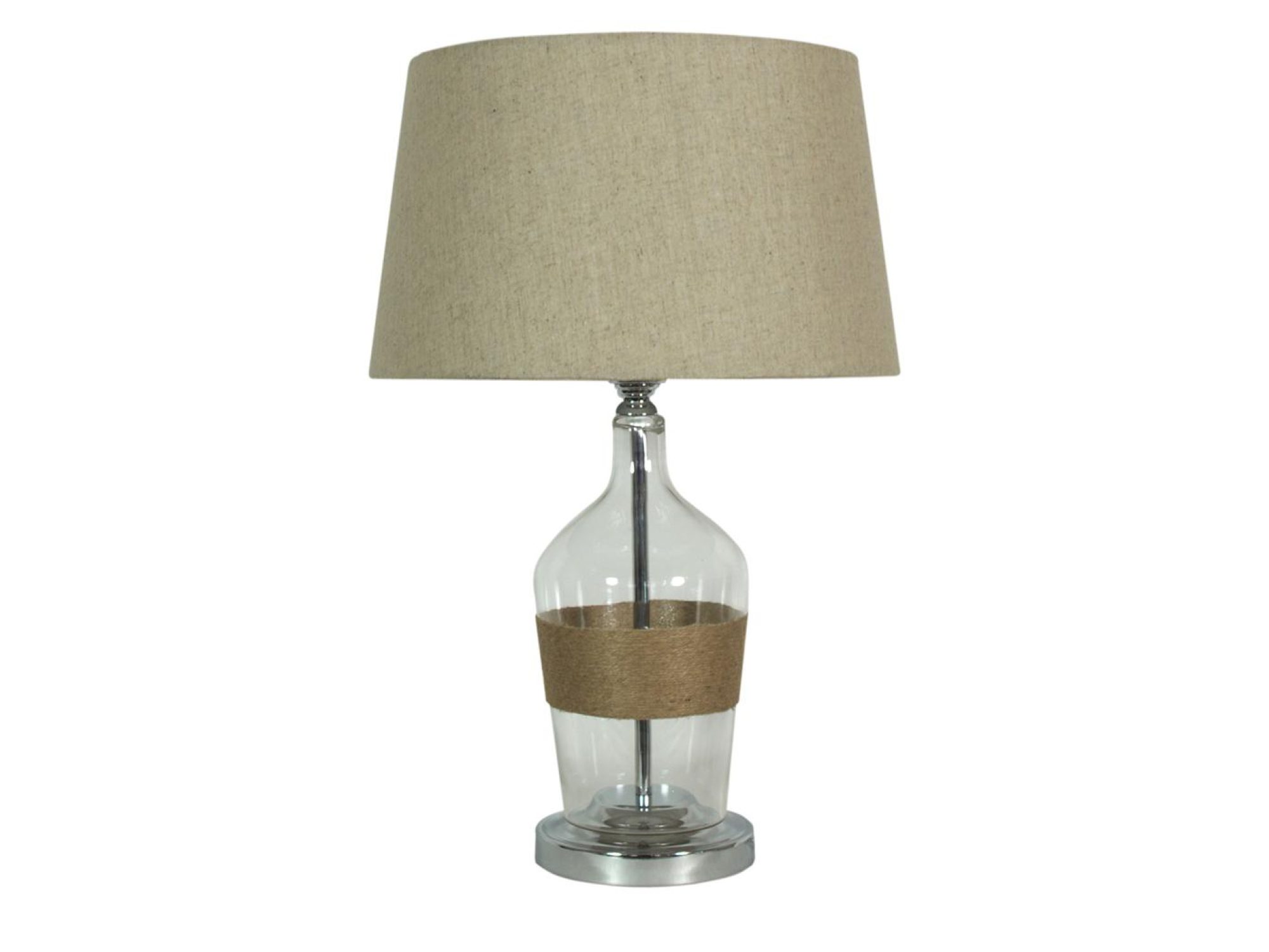 Lampa stołowa Baledia z cylindryczną szklaną podstawą i beżowym abażurem