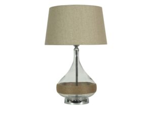 Miniaturka 1 - Lampa stołowa Baledia ze szklaną stożkową podstawą i beżowym abażurem