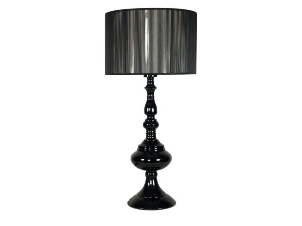 Lampa stołowa Beraveta z czarną ozdobną podstawą i czarnym abażurem