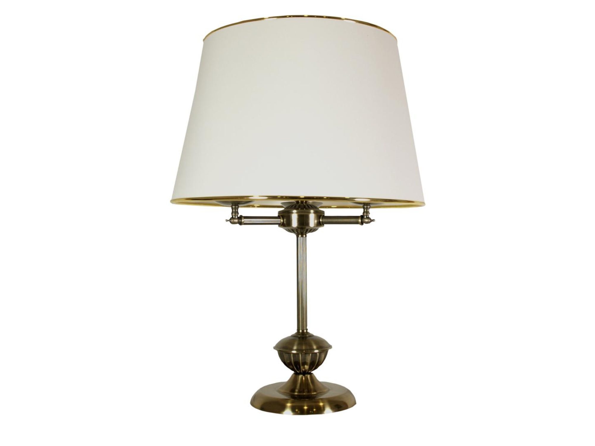 Lampa stołowa Berelano z karbowaną podstawą w kolorze patyny i białym abażurem