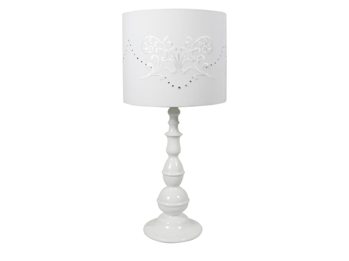 Lampa stołowa Beritano 53 cm z białym zdobionym abażurem
