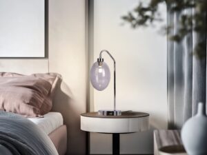 Miniaturka 2 - Lampa stołowa Camatena na szafce nocnej obok łóżka