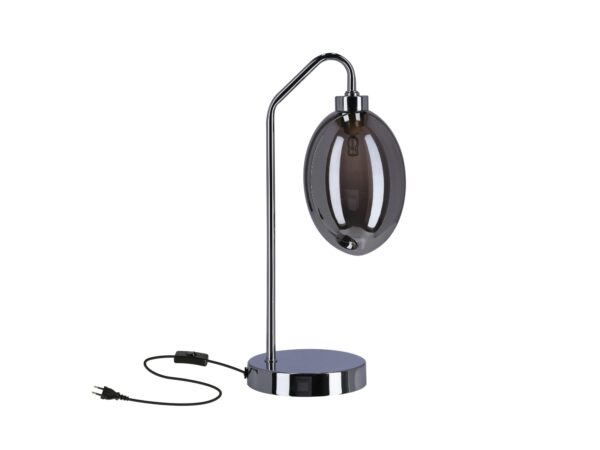Lampa stołowa Camatena z dymionym szklanym kloszem i chromowaną podstawą