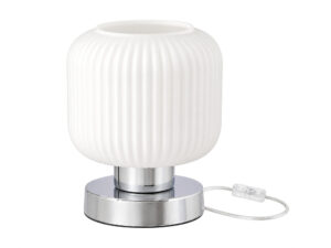 Miniaturka 2 - Lampa stołowa Corama z chromowaną podstawą i białym ryflowanym kloszem