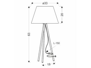 Miniaturka 1 - Rysunek wymiarowy lampy stołowej Corelano wysokości 63 cm i abażuru 33 cm