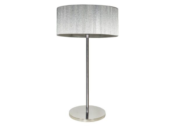 Lampa stołowa Dalorino ze srebrnym cylindrycznym abażurem sznurkowym i chromowaną metalową podstawą