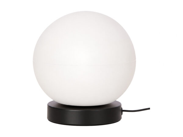 Lampa stołowa Delado z białym akrylowym kloszem i czarną okrągłą podstawą