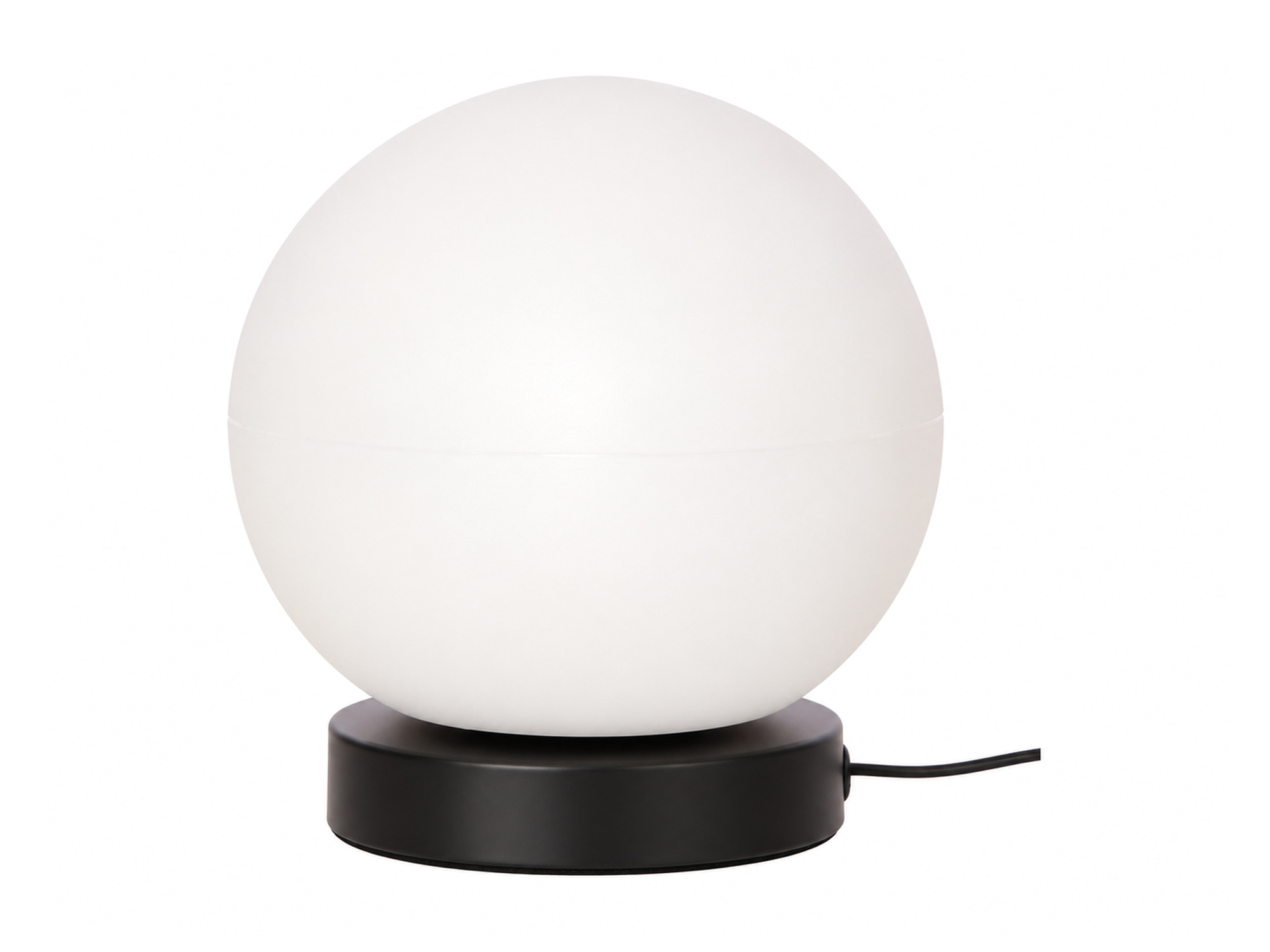 Lampa stołowa Delado z białym akrylowym kloszem i czarną okrągłą podstawą