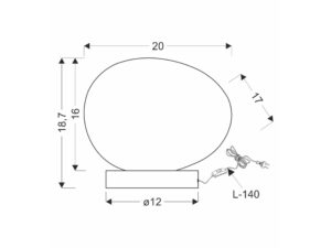 Miniaturka 3 - Rysunek wymiarowy lampy stołowej Delado wysokość 18,7 cm i klosz 20 cm