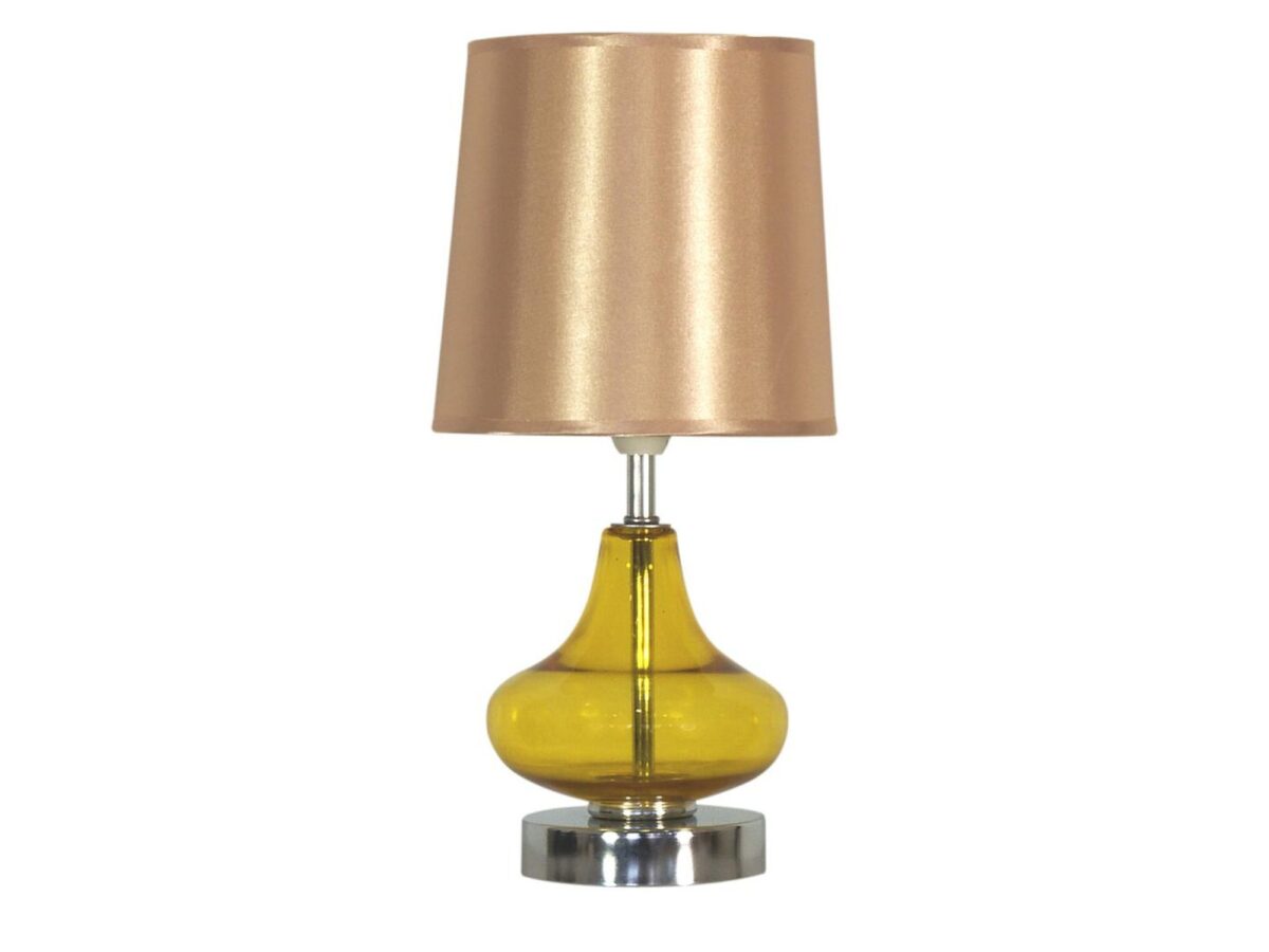 Lampa stołowa Delatio bursztynowa ze złotym abażurem 35 cm