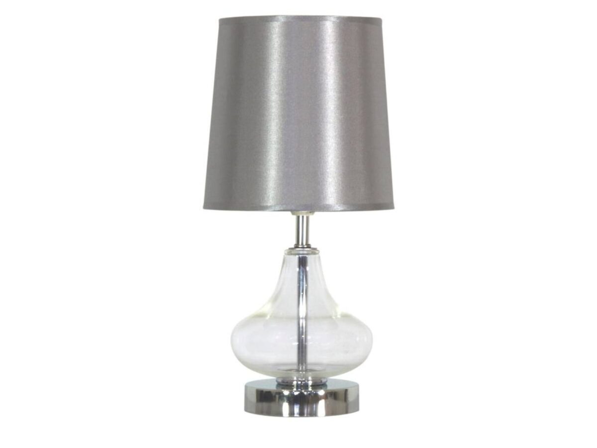 Lampa stołowa Delatio srebrzysta ze szklaną podstawą 35 cm
