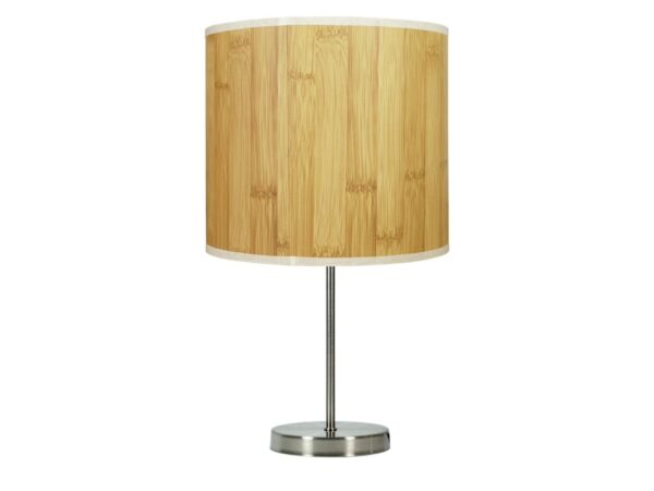 Lampa stołowa Doriseta z abażurem o fakturze drewna sosnowego