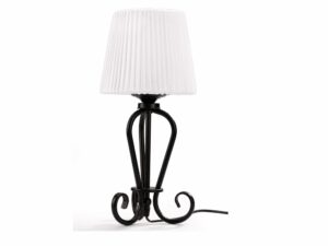 Miniaturka 6 - Czarna lampa stołowa Elpis z jasnym abażurem i dekoracyjnym stelażem