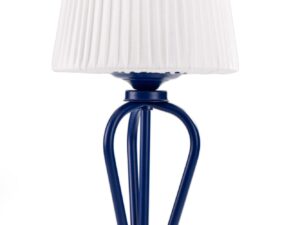 Miniaturka 4 - Granatowa lampa stołowa Elpis z białym plisowanym abażurem