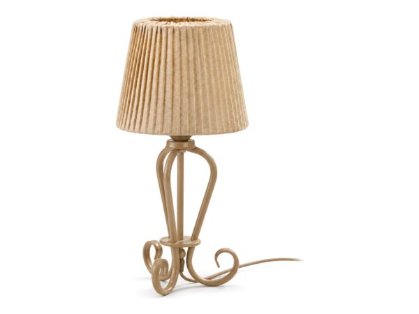 Lampa stołowa Elpis z plisowanym abażurem na białym tle